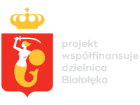 Warszawa herb plus współfinansuje Bialoleka na ciemne tło